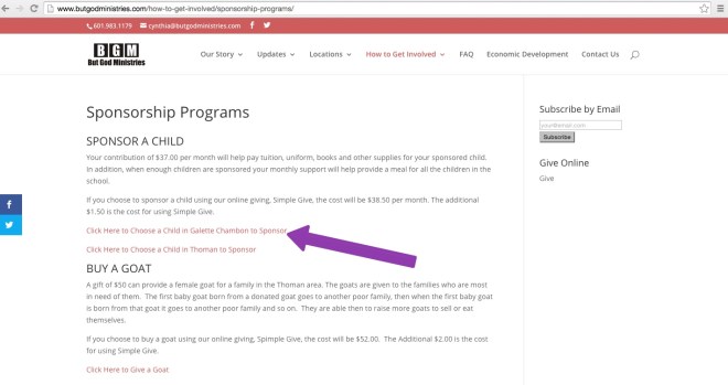 Click on the link to sponsor a child in Galette Chambon